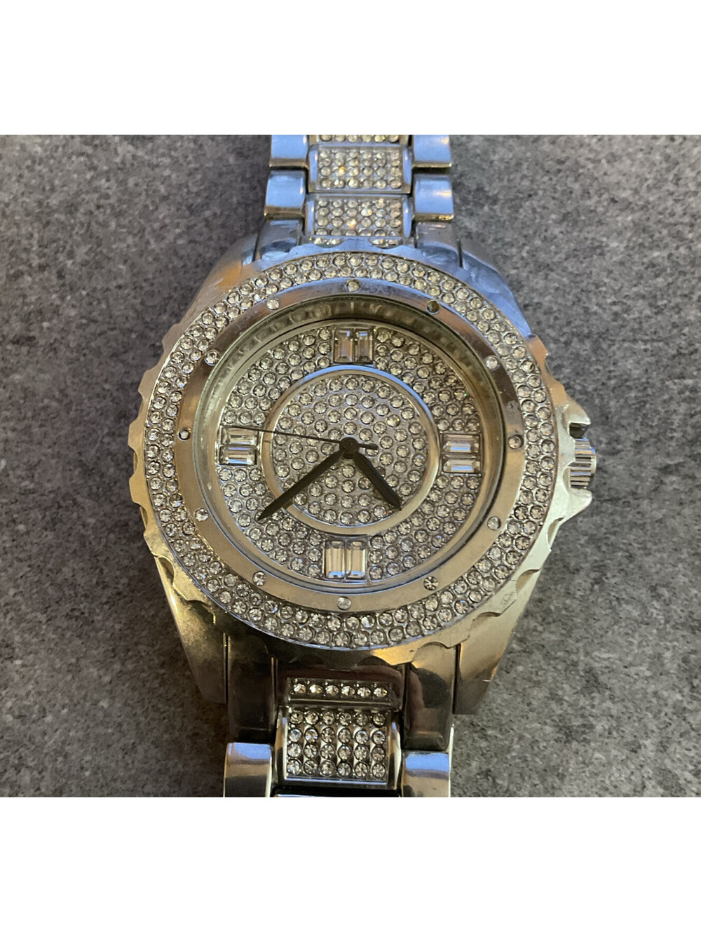 Techno Pave Mens 48mm Case With Iced Out Silver Tone Watch Bin K